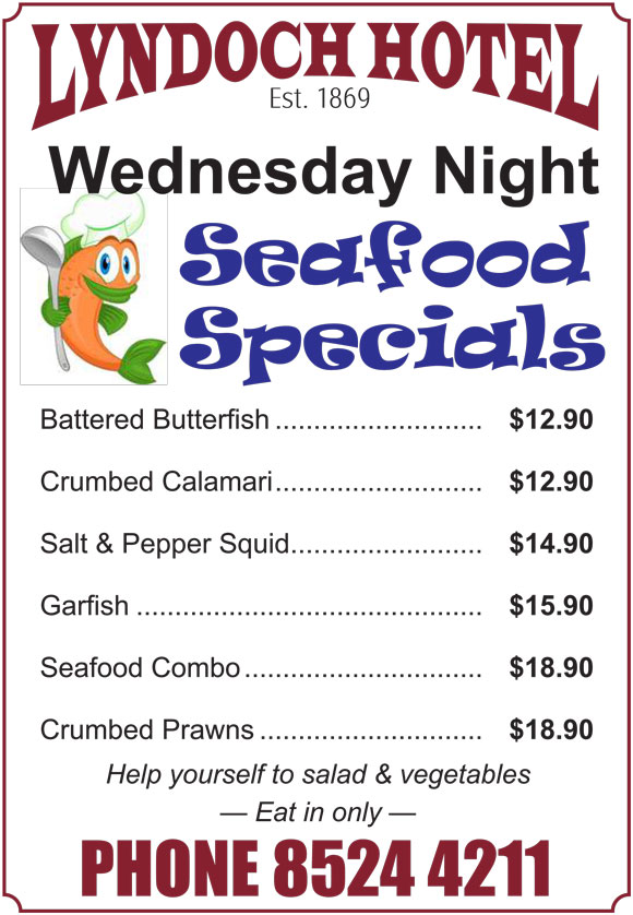 Seafood at the Lyndoch Hotel - Every Wednesday | Lyndoch Hotel